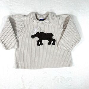 OshKosh B'gosh Kids Sweater Size 4 Beige Knit Moose Applique Long Sleeve